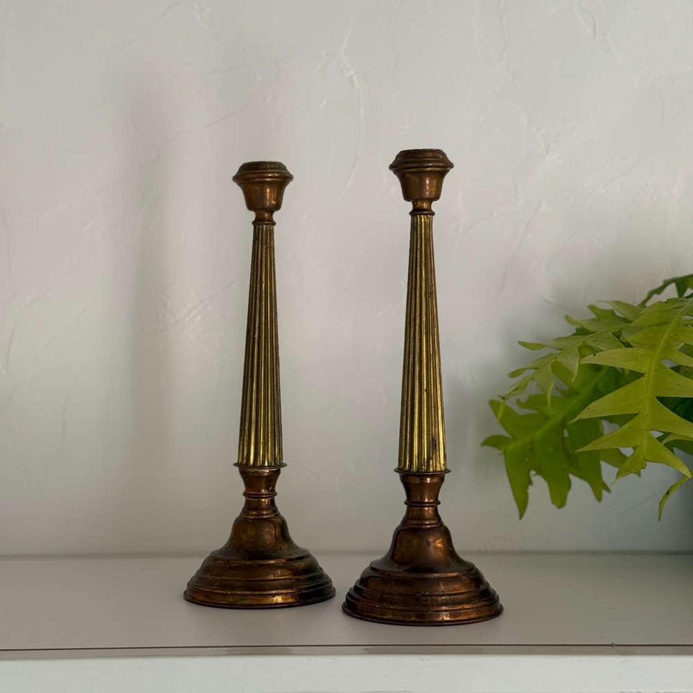 Large Vintage copper and brass Candle Stick Holders